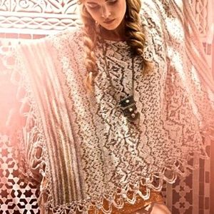 Free People Cream and Brown Poncho
